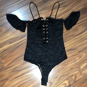 Black lace body suit